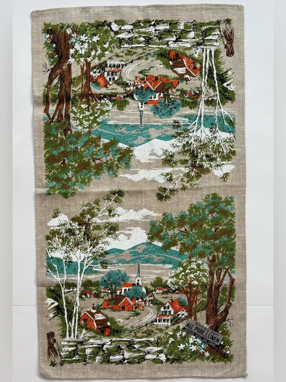 Vintage Parisian Prints Pure Linen Scenic Country Village Tea Towel